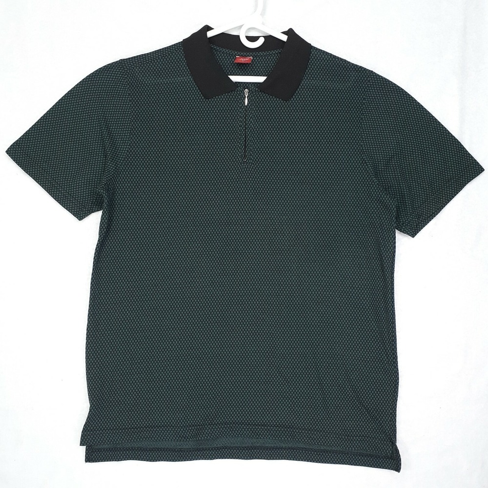 Rockabilly short sleeve zip polo Thin shirt mens XL black and green dotted
